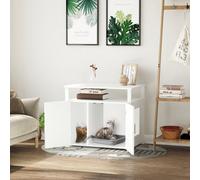PawHut Wood Cat Litter Box Enclosure Furniture w/ Adjustable Interior Wall White | TJ Hughes