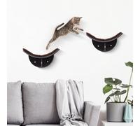 Pawhut Wood Cat Shelves, Wall-Mounted Cat Shelter, Curved Kitten Bed, Brown