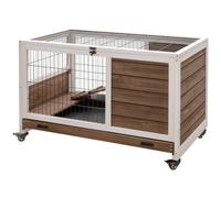 Pawhut Wood Indoor Rabbit Hutch Elevated 2-Floor Guineas Pigs Cage W/ Wheels In Brown Brown