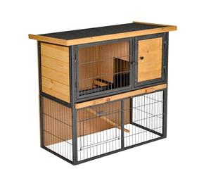 PawHut Wood-metal Rabbit Hutch Guinea Pig Hutch Elevated Pet House Bunny Cage with Slide-Out Tray Openable Roof Outdoor 89.5 x 45 x 81cm Light Yellow