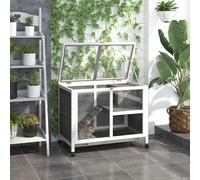 PawHut Solid Wood Rabbit Hutch & Pet House Indoor W/ Ramp - Grey, Grey