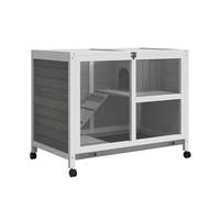 PawHut Solid Wood Rabbit Hutch & Pet House Indoor W/ Ramp - Grey, Grey