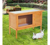 PawHut Wood Rabbit Hutch Guinea Pig House Bunny Cage Shelter Indoor Outdoor Elevated with Sliding Tray 90x45x65cm