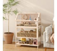 PawHut Wooden Hamster Cage, 3 Tier Small Animal Cage with Detachable Lower Floor, Storage Shelf, Hut, Seesaw, Exercise Wheel, Ramps, Hamster Habitat for Dwarf, Gerbil, 80L x 53W x 117H cm, Natural