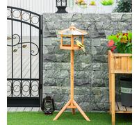 PawHut Wooden Bird Table Free Standing Feeder Garden and Backyard Station - Natural Wooden Colour - fir wood - 1