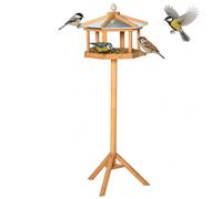 Pawhut Bird Stand Feeder Table Feeding Station Garden Wood Coop Parrot In Brown Brown