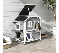 PawHut Wooden Cat House Cat Cave Pet Shelter Condos Outdoor Grey