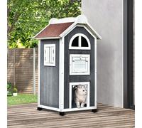PawHut Wooden Cat House Condos Cat Cave 2 Floor Pet Shelter Outdoor Furniture
