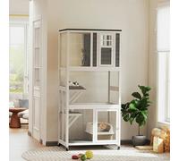 PawHut Wooden Cat House with Asphalt Roof, Cat Cage for Multiple Cats White