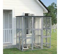 PawHut Wooden Cat House with Platforms, Cat Cage for Multiple Kittens - Light Grey - Fir Wood - 1