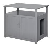 Pawhut Wooden Cat Litter Box Enclosure Furniture With Tabletop For Nightstand In Grey Grey