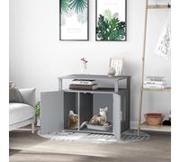 PawHut Wood Cat Litter Box Enclosure Furniture w/ Adjustable Interior Wall Grey | TJ Hughes White