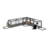 PawHut Wooden Cat Tunnel, 250cm Extra Long With Eight Doors, L-Shape/Rectangle for Cats, Rabbits, Puppies, Dark Grey