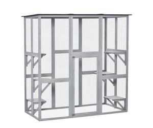 PawHut Wooden Catio Cat Outdoor Enclosure, Cat Cage with Waterproof Roof, Platforms, for Multiple Kittens, 180 x 98 x 180 cm