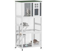 PawHut White Wooden Cat House with Asphalt Roof 77 x 50 x 73cm