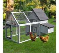 PawHut Wooden Chicken Coop Hen House Enclosure Garden with Ramp Run Nesting Box - Grey - Fir Wood - 1