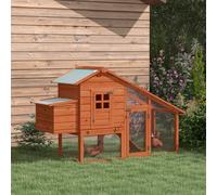 PawHut Wooden Chicken Coop with Run, Nesting Box, Slide-out Tray, Ramp