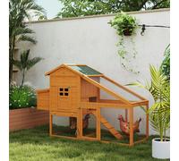 PawHut Wooden Chicken Coop with Run, Nesting Box, Slide-out Tray, Ramp - Yellow - Fir, Metal Wire - 1