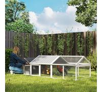 PawHut Chicken Run, Wooden Chicken Coop with Nesting Box, Openable Roof for 4-8 Chickens, Rabbits, Ducks, for Garden - White