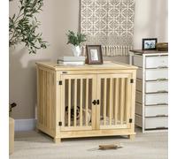 PawHut Wooden Dog Crate End Table w/ Soft Washable Cushion, for Medium Dogs - Natural wood finish - Pine Wood, Plush (100% polyester), Sprayed Cotton (100% polypropylene) - 1