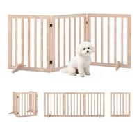 PawHut Wooden Dog Gate 3-Panel Freestanding Pet Gates Indoor 61H cm Natural | 2 Support Feet, 360° Flexible Hinges, Foldable Dog Barrier, for Stairs Doorways Bedrooms
