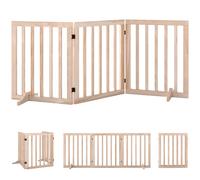 PawHut Wooden Dog Gate, 3-Panel Freestanding Pet Gates Indoor with 2 Support Feet and 360° Flexible Hinges, Natural