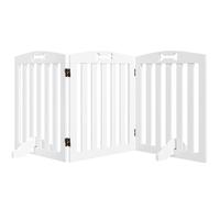 PawHut Wooden Dog Gate, 3-Panel Pet Fence for Stairs, 155L x 61H cm White | Freestanding Pet Gate with Support Feet for Doorways, Hallways for Small Medium Dogs