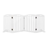 PawHut Wooden Dog Gate, 4-Panel Pet Fence for Stairs, 207.5L x 61H cm White | Freestanding Pet Gate with Support Feet for Doorways, Hallways for Small Medium Dogs