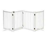 PawHut Wooden Dog Gate, Dog Fence Indoor, 80 cm Tall Freestanding Pet Gate for Small and Medium Dogs with 4 Panels, 2 Support Feet, White White