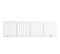 PawHut Wooden Dog Gate, 4-Panel Pet Fence for Stairs, 207.5L x 61H cm White | Freestanding Pet Gate with Support Feet for Doorways, Hallways for Small Medium Dogs