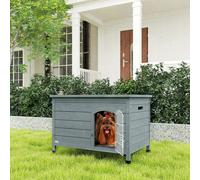PawHut Wooden Dog House, Dog Kennel w/ Removable Bottom, Dark Grey - Dark Grey - Fir - 1