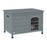 PawHut Wooden Dog House with Removable Bottom, Wire Door, Openable Top, Pet Shelter for Small Dog, 80 x 55 x 53.5cm, Dark Grey