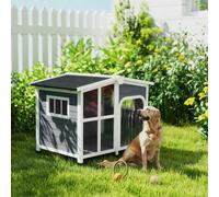 PawHut Wooden Dog Kennel, Dog House with Removable Floor - Charcoal grey - Fir Wood, Acrylic - 1