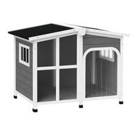 PawHut Wooden Dog Kennel with Removable Floor, Asphalt and Openable Roof, Giant Window for Large Dogs, Charcoal Grey