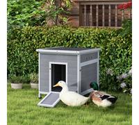 Pawhut Wooden Duck House, Poultry Coop W/ Double Doors, Openable Roof, Grey In Light Grey Light Grey