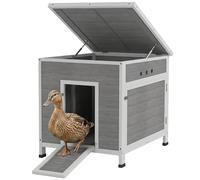 PawHut Wooden Duck House Raised Poultry Coop for 2-4 Ducks Light Grey