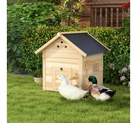 PawHut Wooden Duck House, Raised Poultry Coop with Double Doors, Openable Roof, Ventilation Holes, Removable Base, Natural Wood Finish