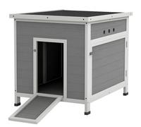 PawHut Wooden Duck House, Raised Poultry Coop with Ramp, Double Doors, Openable Asphalt Roof, Ventilation Holes, Removable Base, for 2-4 Ducks, Chickens, Geese, Light Grey
