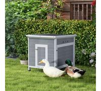 PawHut Wooden Duck House, Raised Poultry Coop with Ramp, Double Doors, Openable Asphalt Roof, Ventilation Holes, Removable Base, for 2-4 Ducks, Chickens, Geese, Light Grey Light Grey