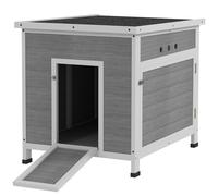 PawHut Wooden Duck House with Ramp, Double Doors, Openable Asphalt Roof, Ventilation Holes, Removable Base, Light Grey