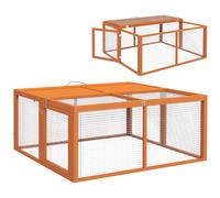 PawHut Wooden Folding Rabbit Hutch, for 2-3 Rabbits - Orange