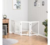 PawHut Wooden Freestanding Pet Gate 4 Panels Foldable Dog Safety Fence White