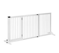 PawHut Wooden Freestanding Pet Gate Adjustable w/ Door Lock Safe Barrier White