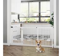 PawHut Wooden Freestanding Pet Gate Adjustable w/ Door Lock Safe Barrier White | TJ Hughes