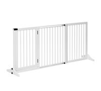 PawHut Wooden Freestanding Pet Gate Adjustable w/ Door Lock Safe Barrier White