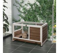 Pawhut Rabbit Cages, Guinea Pig Hutch W/ Roof & Wheels, No-Leak Tray, Brown