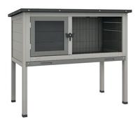 Pawhut Wooden Guinea Pig Hutch with Slide-out Tray 84 x 43 x 70cm Grey | Small Animal Cage, Openable Asphalt Roof