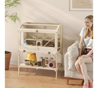 PawHut Wooden Hamster Cage, 2 Tier Hamster Habitat with Storage Shelf