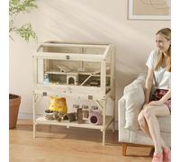 PawHut Wooden Hamster Cage, 2 Tier Hamster Habitat with Storage Shelf