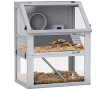 PawHut Wooden Hamster Cage, 3 Tier Gerbil Cage with Detachable 32cm De